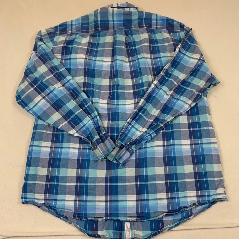 Brooks Brothers Madison Mens L Blue Plaid Button Down Shirt Long Sleeve Cotton